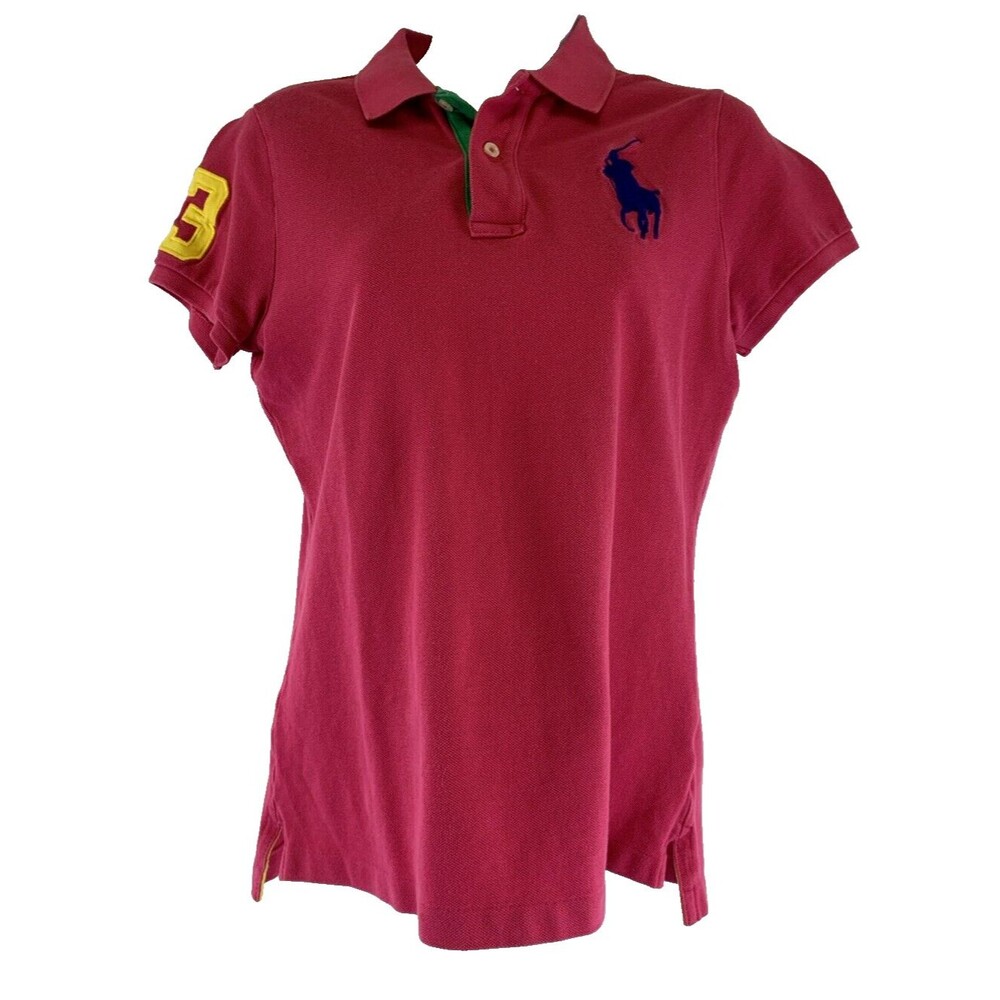 Ralph Lauren Big Pony Polo Shirt Pink Collared #3 Short Sleeves Womens Medium